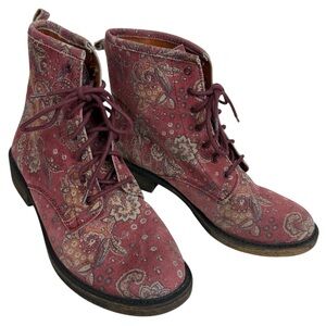 Lucky Brand Boho Printed Leather Suede Lace Up Boots